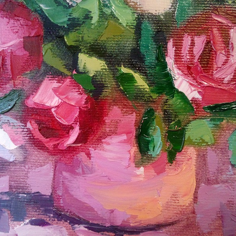 Картина маслом. Розы Утренняя Нежность (20х30) художник Инесса Сацута