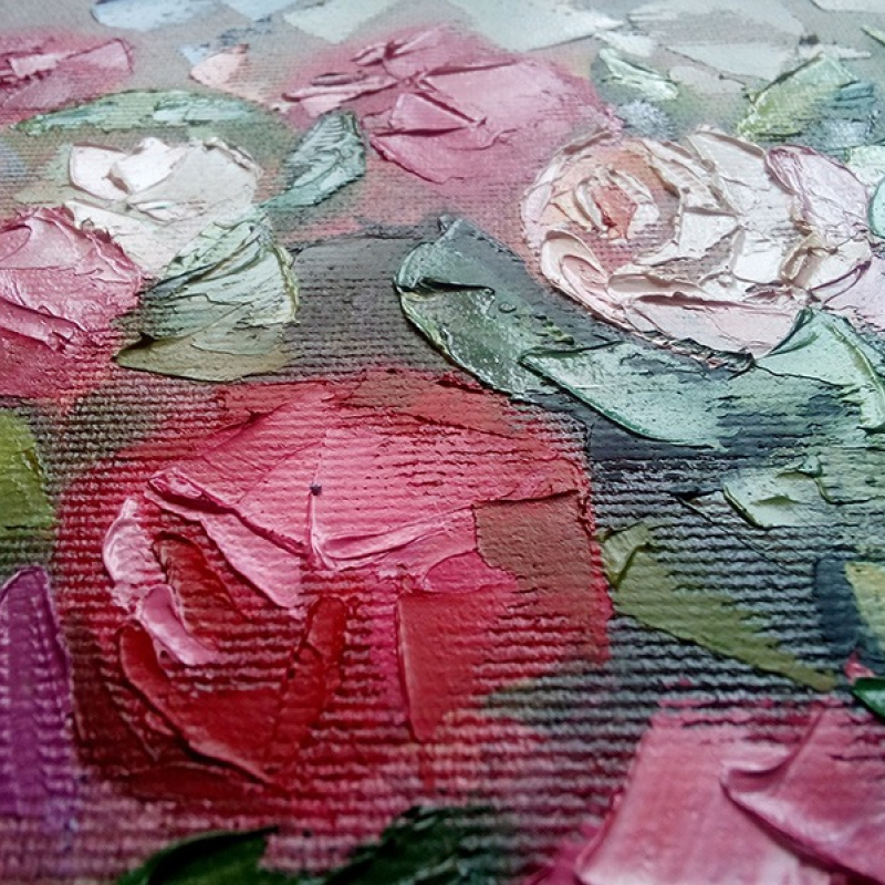 Картина маслом. Розы Утренняя Нежность (20х30) художник Инесса Сацута